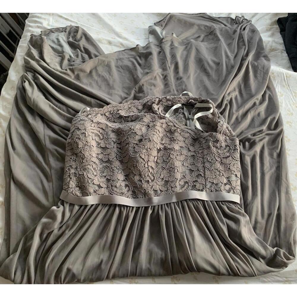David’s Bridal Blue Hue Grey / Mystic Shoulder Long Laced Bridesmaids Dress​​​